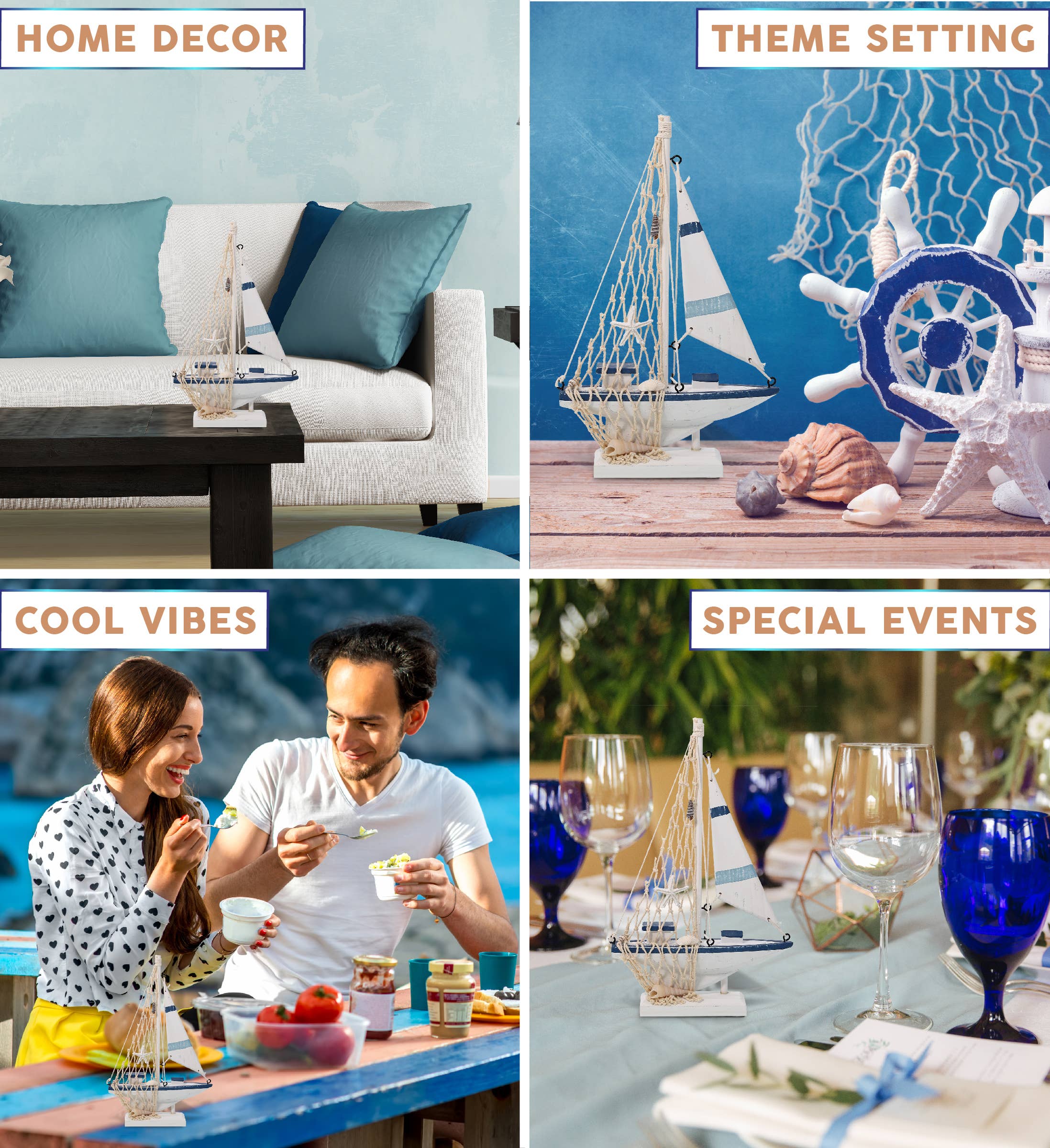 Cota Global - Wholesale Decorative Figurine - Nautical Decor - Blue Stripes Boat2