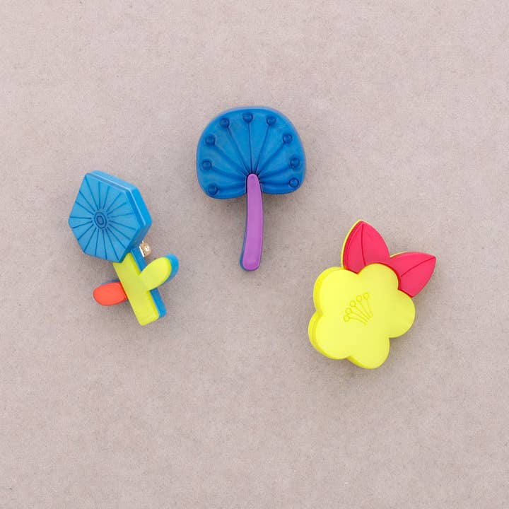 Sonata - Wholesale Snap Jewelry - Triple Flower Resin Brooch Set4