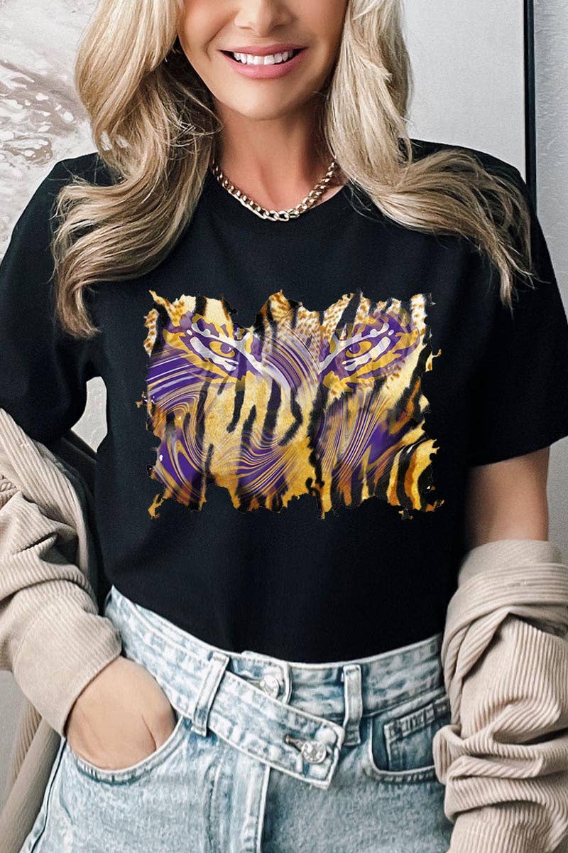 COLORBEAR - Wholesale Screen Printed T-Shirt - Women's - TIGER,LSU,FOOTBALL UNISEX SHORT SLEEVE,GRAPHIC TEE,GRAPHIC3