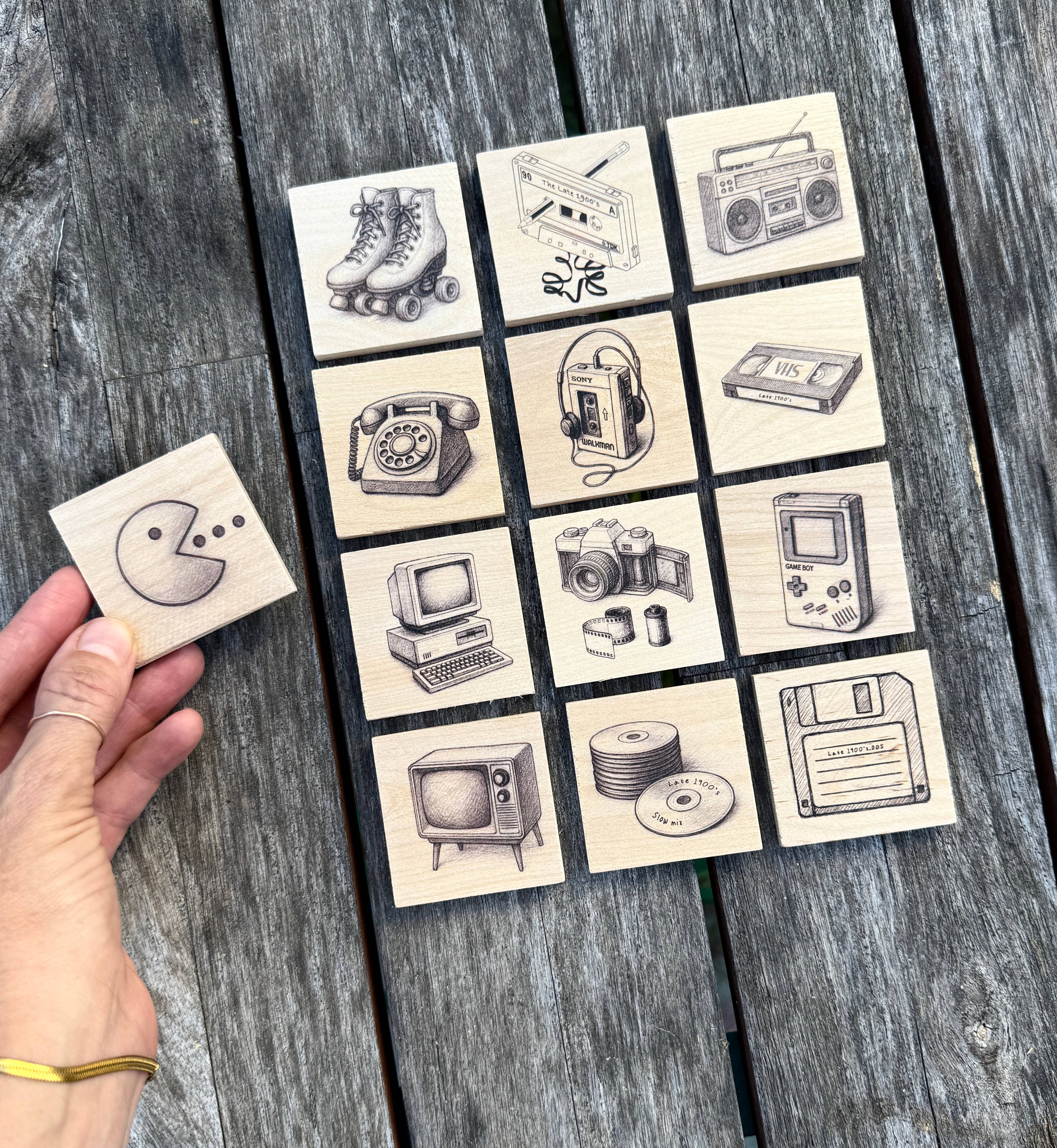 Lancaster Wood Prints - Wholesale Magnet - 2x2 Late 1900's VHS Wood Print Magnet2