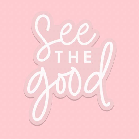 LMSS® STICKER - SEE THE GOOD (wit met heldere achtergrond) voor wholesale door Little Mama Shirt Shop