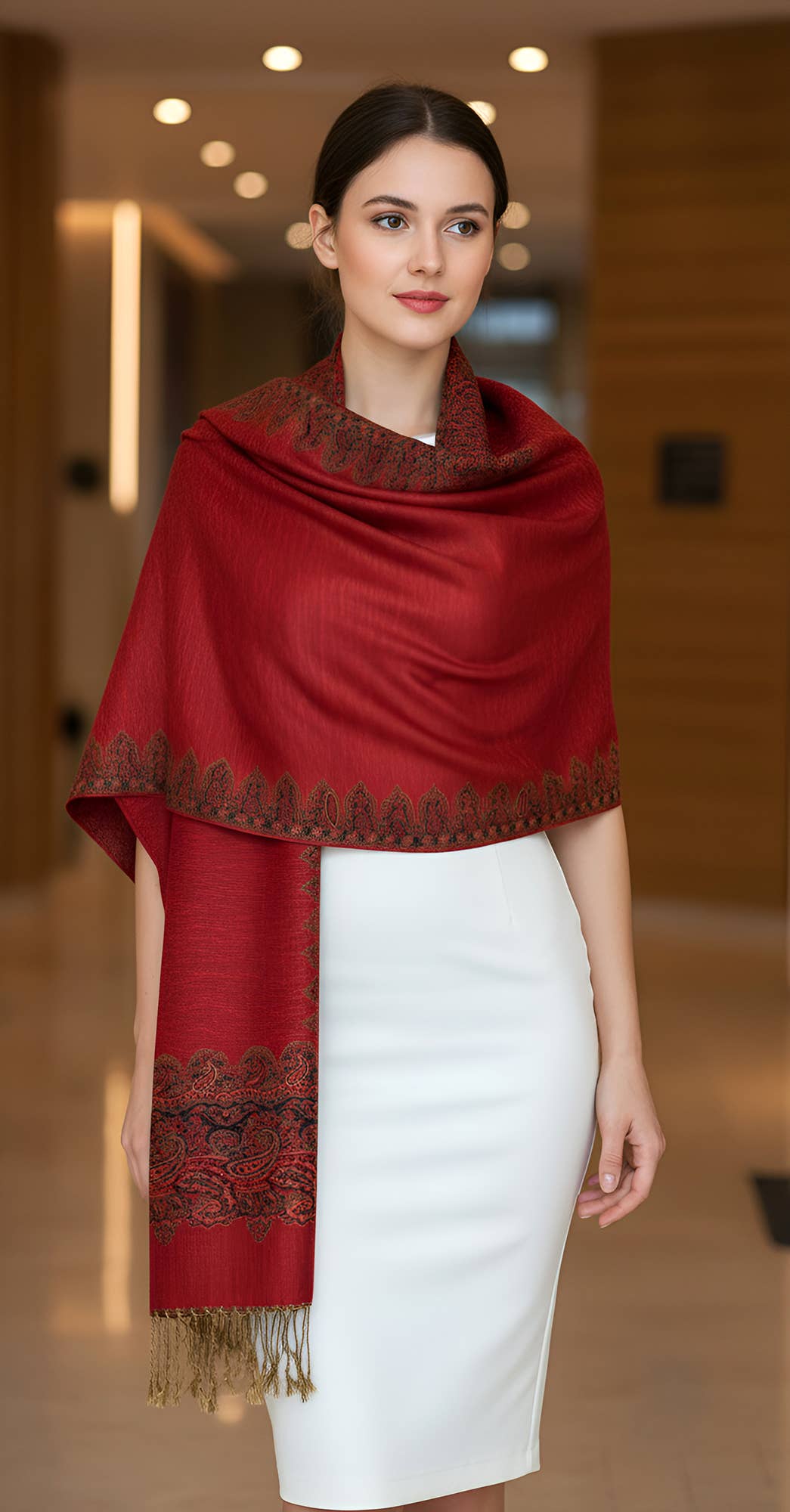 SERENITA - Wholesale Scarf - Women's - Pashmina Scarf Paisley Border Reversible Wrap Wedding Shawl0