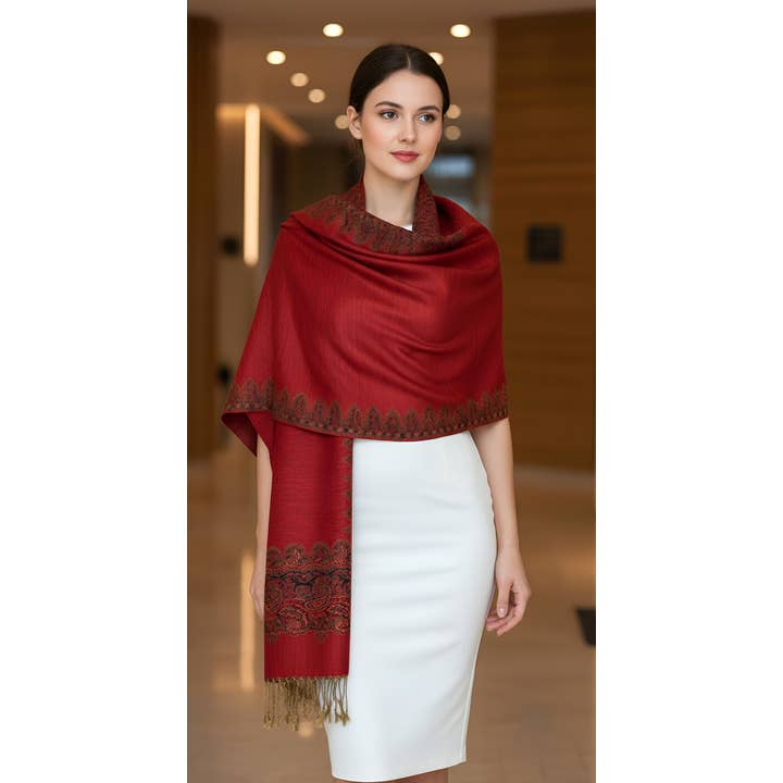 SERENITA - Wholesale Scarf - Women's - Pashmina Scarf Paisley Border Reversible Wrap Wedding Shawl