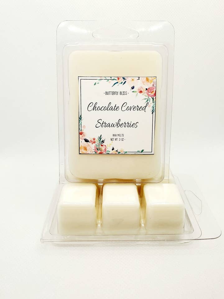 Profumi Primavera 2020 | Profumi originali | Crostata di cera che si scioglie | Fusione di soia | Fusione di cera a pezzi | Fragole ricoperte di cioccolato | Profumo di fragola per la vendita all'ingrosso da parte di Butterfly Bliss