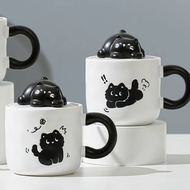 Urban Tokyo - Wholesale Coffee Mug - Black Cat 13oz Mug With Lid and Spoon (10/30)6