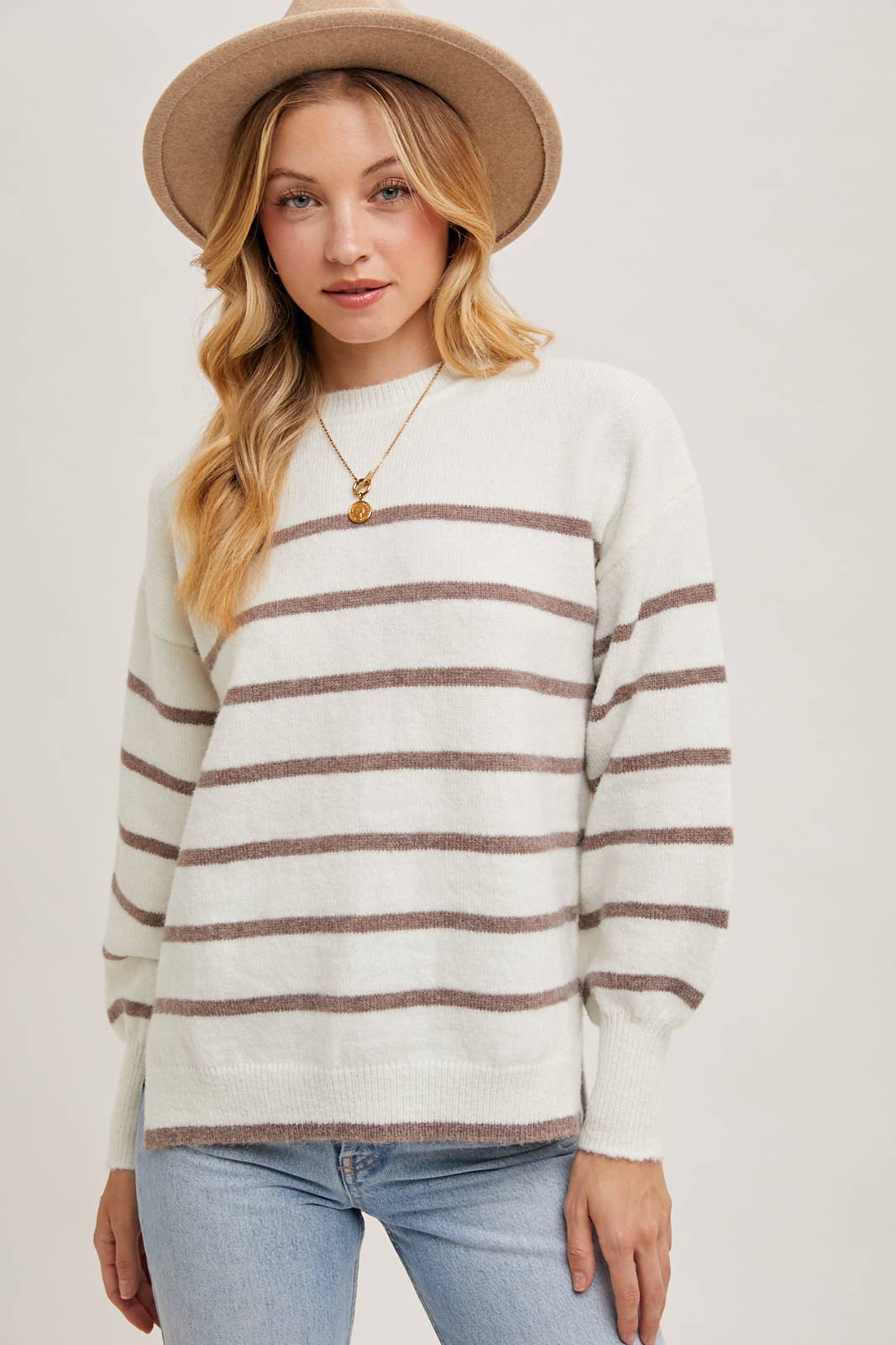 Bluivy - Wholesale Knit Sweater - Women's - STRIPED SIDE SLIT KNIT SWEATER PULLOVER11