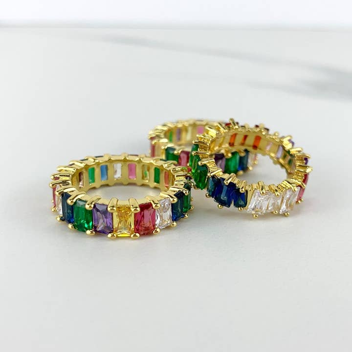 Luxus Accessories - Wholesale Multi-Stone Ring - 18k Gold Filled Cubic Zirconia Rainbow Baguette Ring