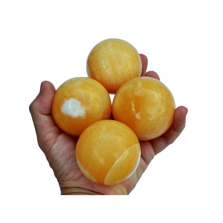 Orange Calcite Sphere (3-6 Pcs) - (45mm - 65mm) 1 Kg Lot for wholesale by Kaia & Crystals