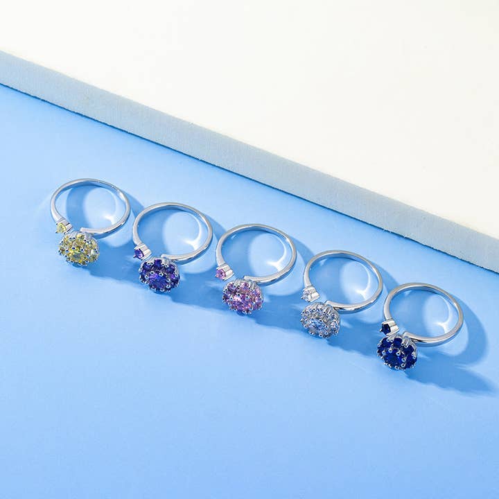 Perimade & Co. LLC – wholesale Multi-stone ring – Flower Anxiety Fidget Spinner Ring in 925 Sterling Silver7