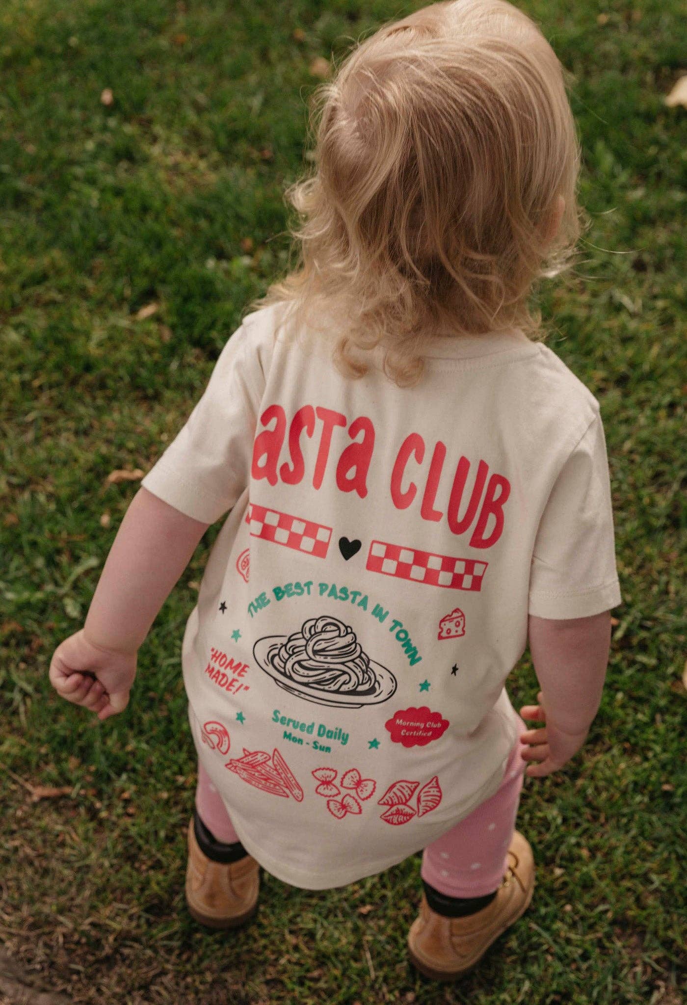 Morning Club Clothing – Engroshandel T-shirt med serigrafitryk – til børn – Pasta Club økologisk bomulds T-shirt til børn2