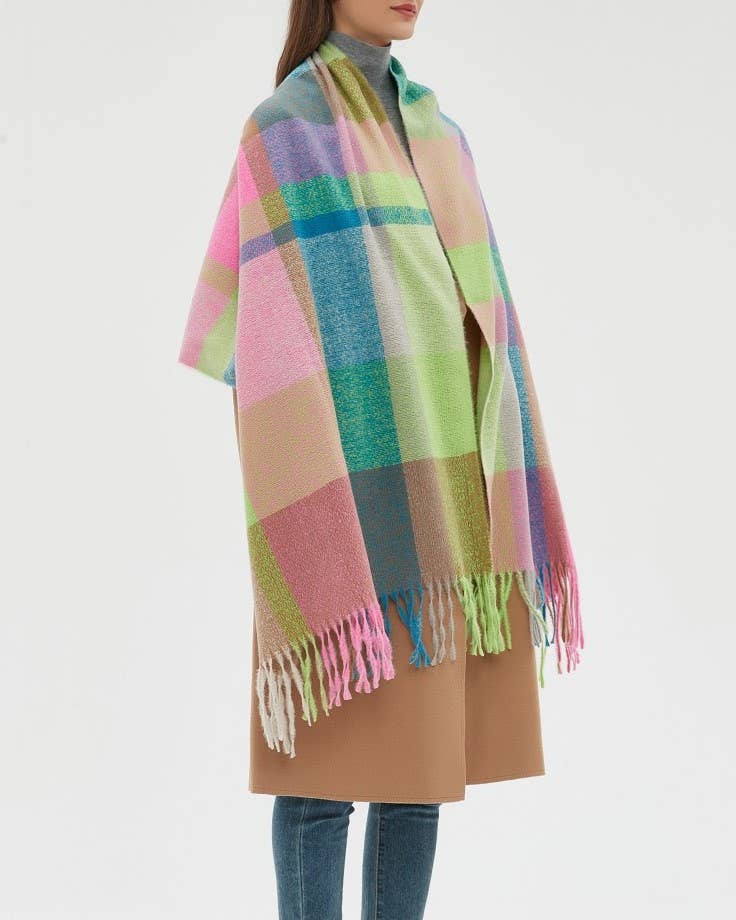 HIDDENBRAND - Wholesale Scarf - Women's - Soft cozy color block fringe scarf wrap12