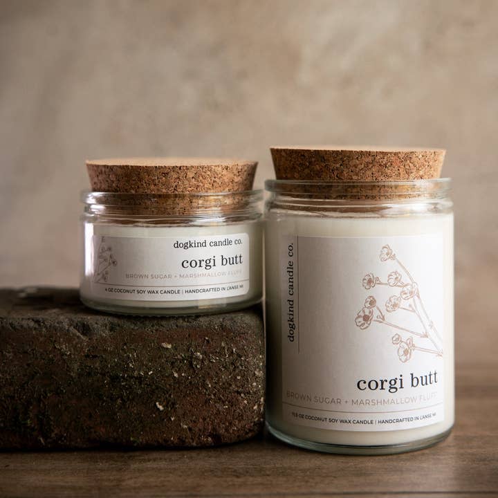 Corgi Butt - brown sugar + marshmallow fluff for wholesale by Dogkind Candle Co