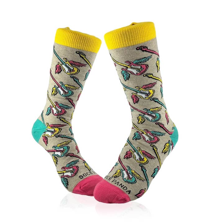 Flying Guitar Pattern Socks from the Sock Panda (Adult Small - Shoe Sizes 2-5) for wholesale by Sock Panda