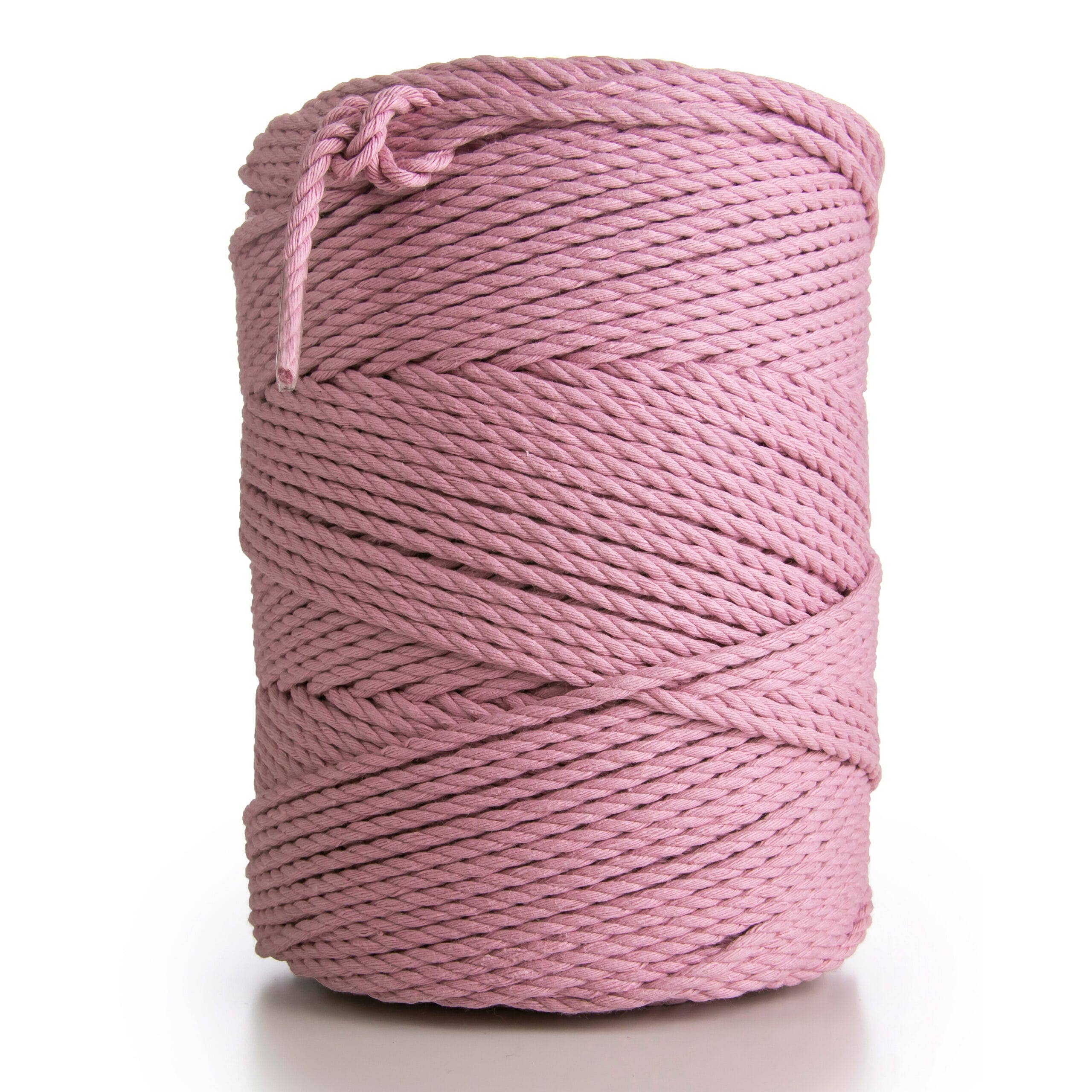 MB Cordas – Großhandel Garn – 3 mm 3-adrige gedrehte Makramee-Baumwollkordel 1 kg, DUTY PINK, 260–300 m, 3-lagige Bastelschnur1