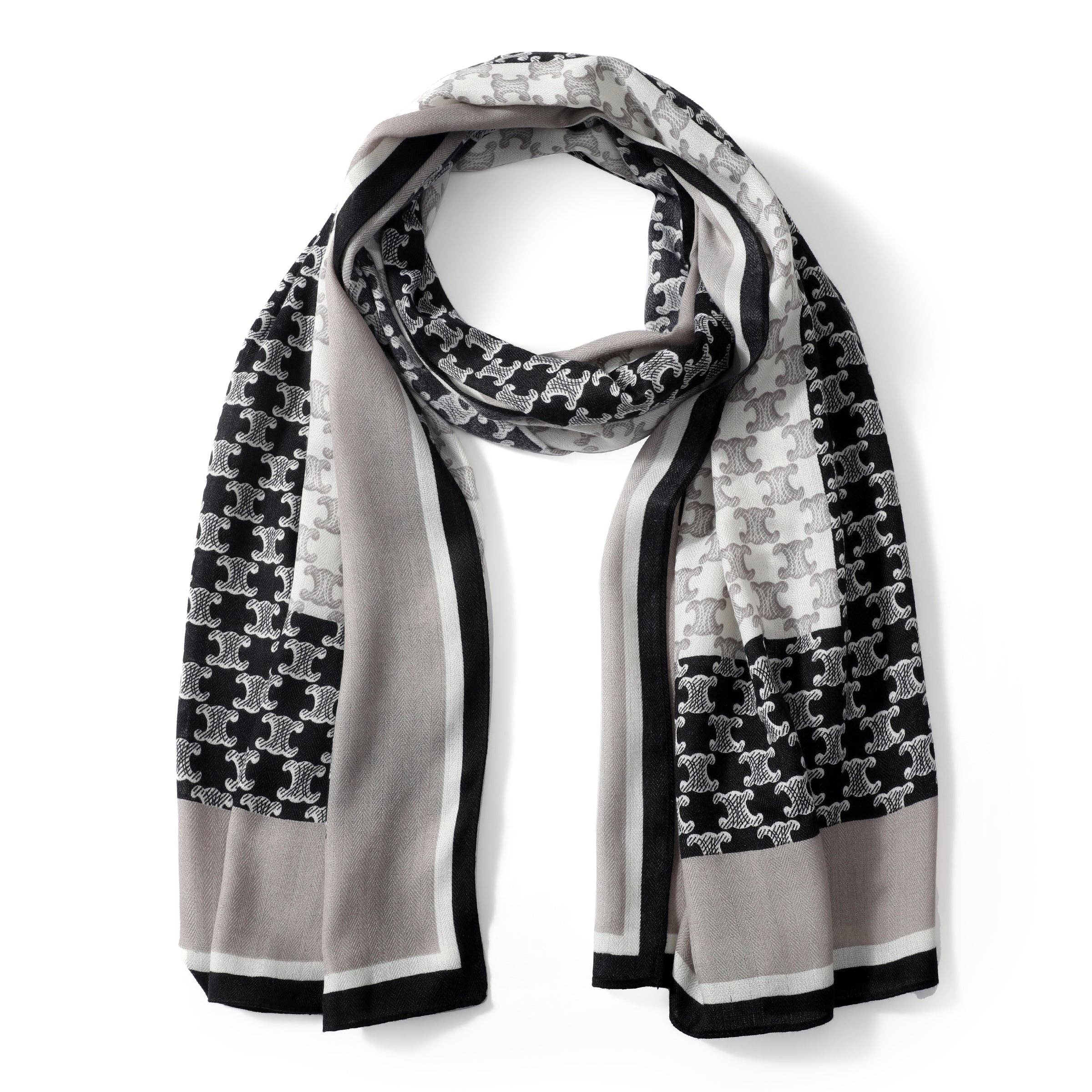 YOUZEY - Wholesale Scarf - Women's - The Poppy - Monochrome Black, Grey, White Faux Silk Scarf1