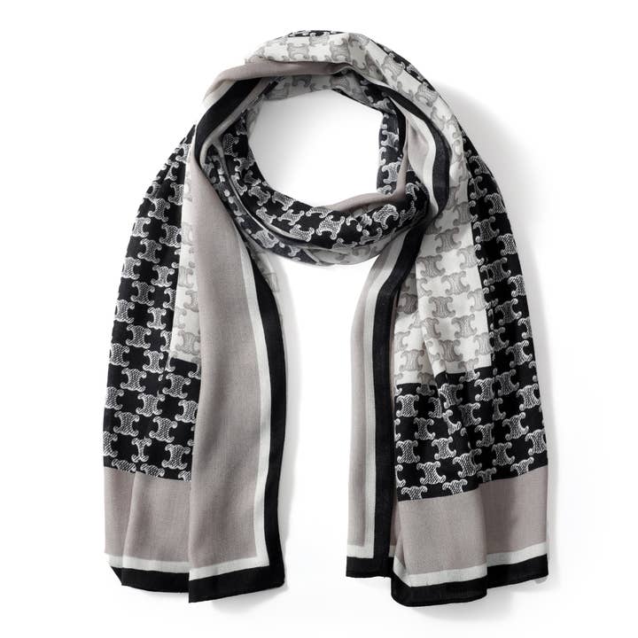 YOUZEY - Wholesale Scarf - Women's - The Poppy - Monochrome Black, Grey, White Faux Silk Scarf1