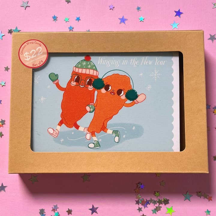 Winging In The New Year Card Set Bundle of 5 Holiday Cards for wholesale by Little Crayon Co.