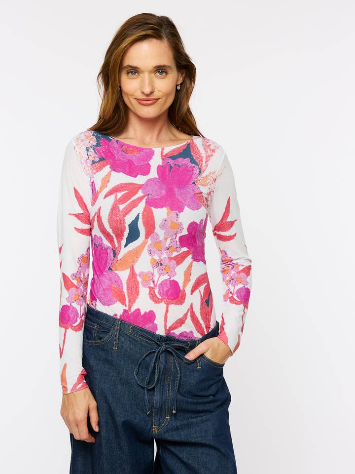 Haut Seconde Peau à Bords Bruts Azalée pour la vente par AMB Designs