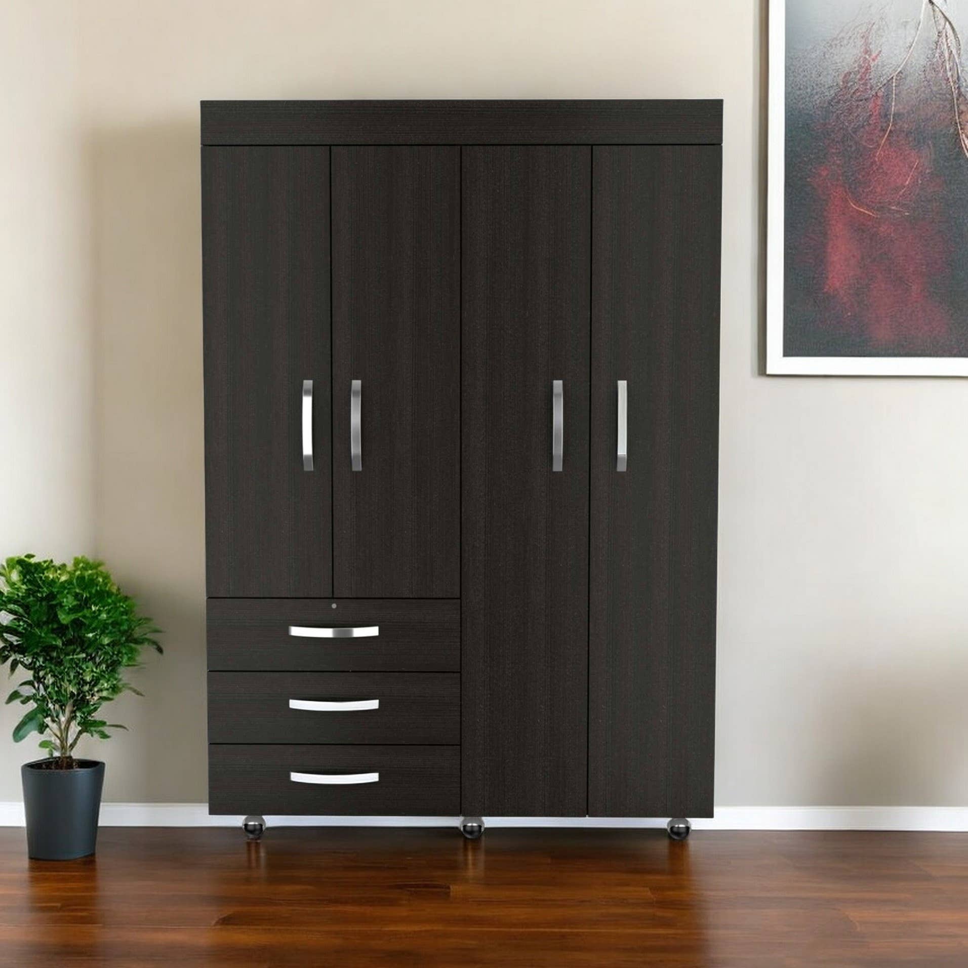 HomeRoots - Wholesale Bedroom Furniture - 47" Black Three Drawer Combo Dresser0