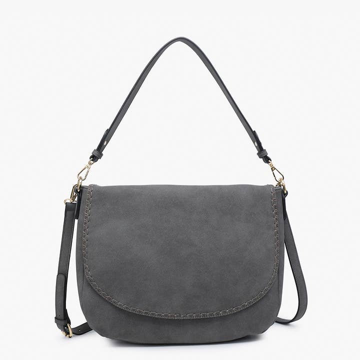 Jen & Co. - Wholesale Satchel - Women's - M2519 Jess Faux Suede Satchel w/ Whipstitch Flapover