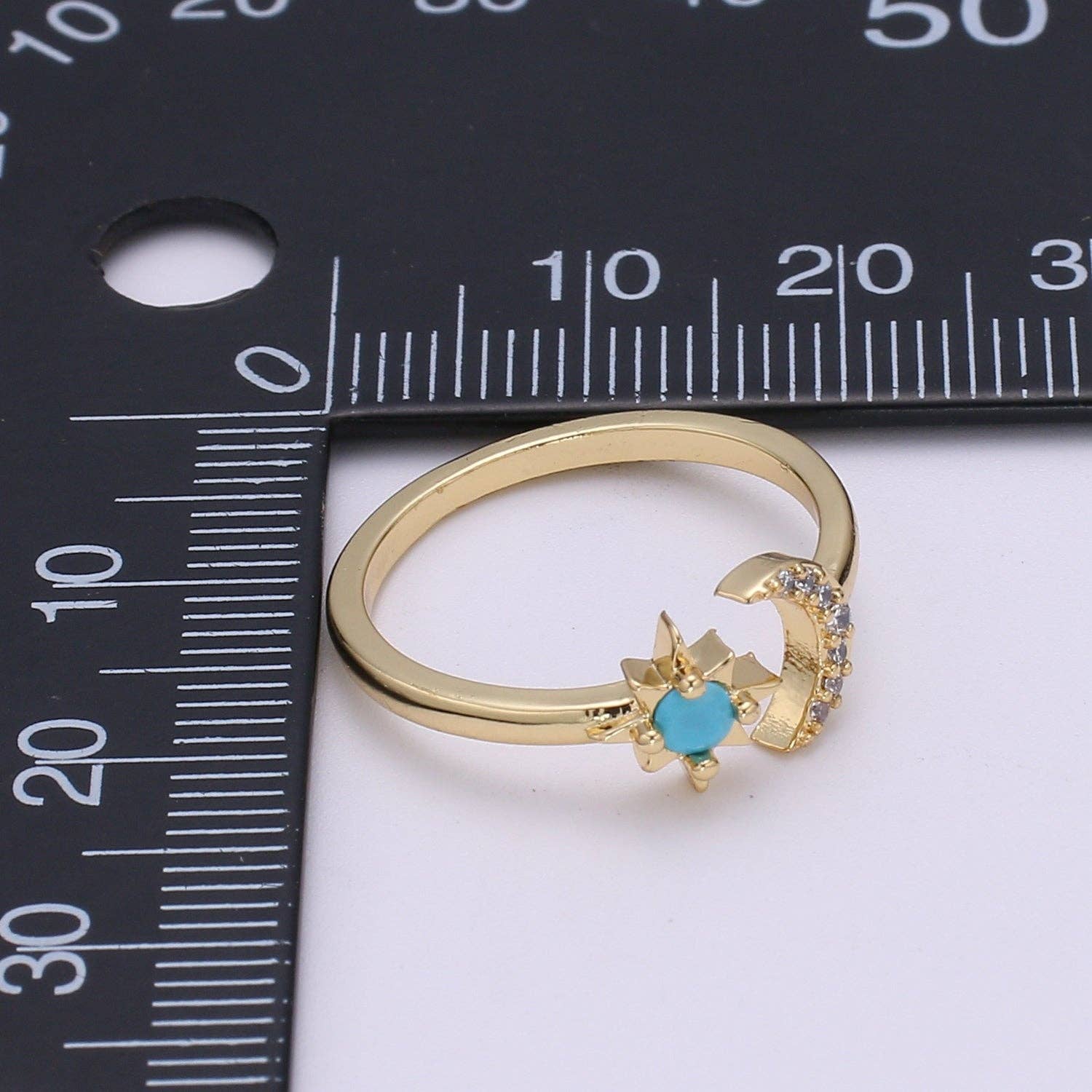 Aim Eternal - Wholesale Multi-Stone Ring - 14K Gold Open Moon & Star Ring, crescent moon ring, Adjustable Wrap Ring, love you to the moon ring, dainty moon ring O-2831