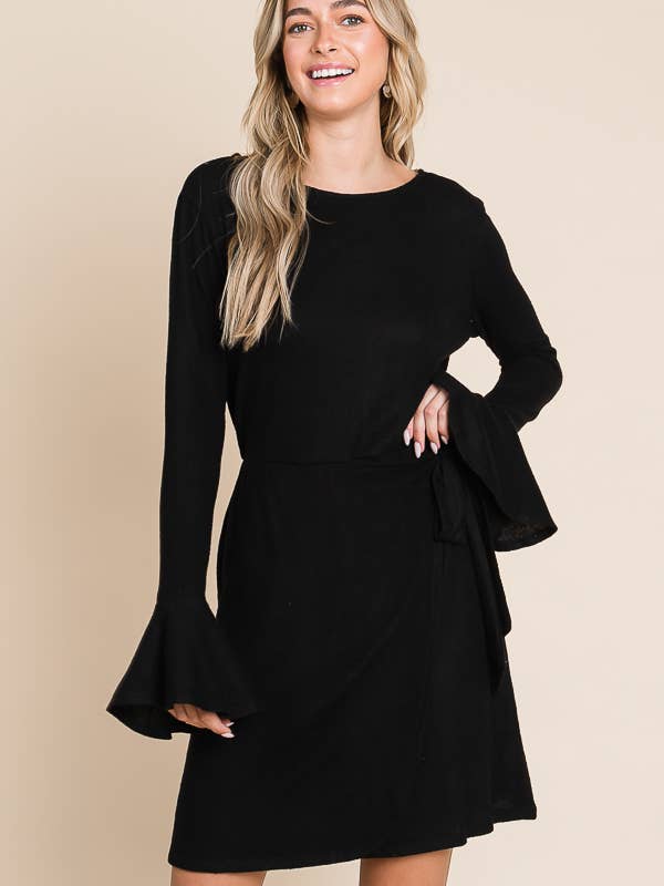 Culture Code – Engroshandel Kjole - Dame – CHD1390L - KJOLE MED FLÆSEDE LANGE ÆRMER OG SLÅ-OM BÆLTE