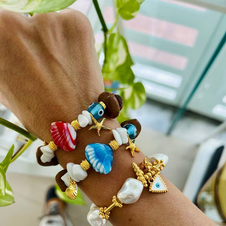 Goupi - Vente Bracelet de perles - Bracelets en coquille Saint-Jacques, bracelet en perles avec œil0