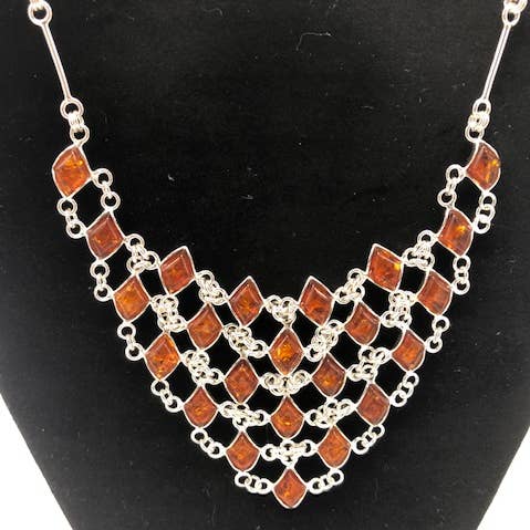 Bernstein (Cognac-Farbe) Sterlingsilber-Halskette für den Großhandel von Elite Gems