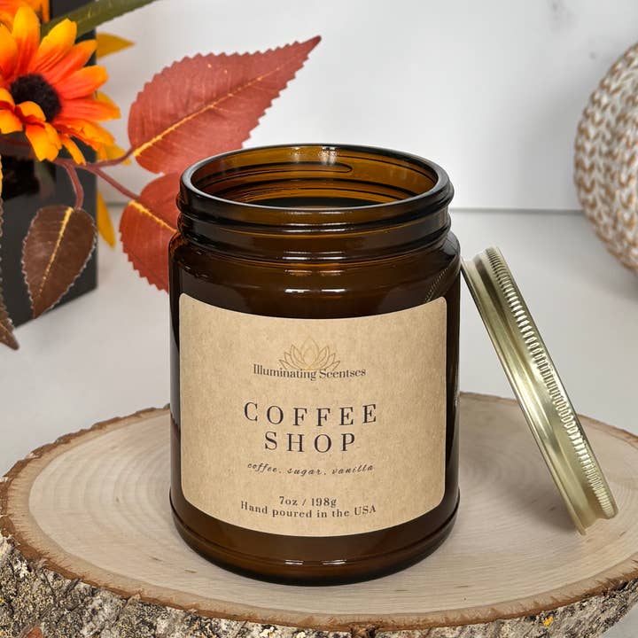 Coffee Shop-7oz Amber Jar | Coconut Soy Scented Candle for wholesale by Illuminating Scentses