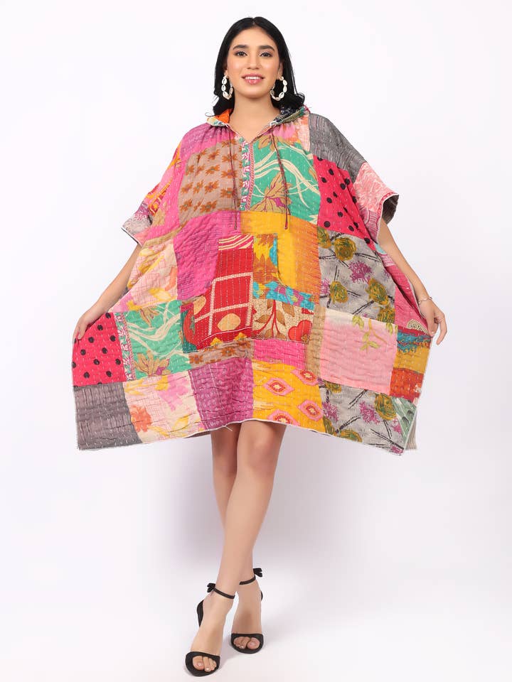 Dames Kantha Stof Capuchon Oversize Poncho Top Jurk Mix partij voor wholesale door Wevez