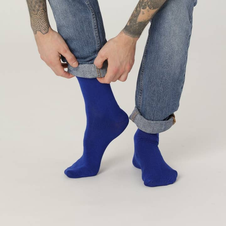 Chaussettes homme en bambou bleues, CPH Sock Company pour la vente par CPH Textiles