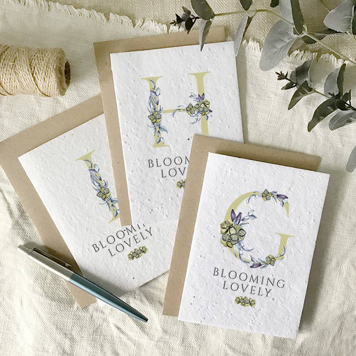 Wild Bloom Press – wholesale Birthday card – Floral letter, monogram alphabet plantable greetings card2