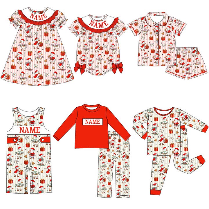 Auraquise - Wholesale Clothing Set - Baby - Christmas Silly Goose Print – Custom Name Embroidery Sibling Outfits1