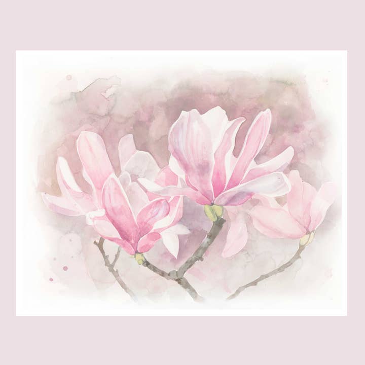 "Japanese Magnolia" Watercolor Fine Art Print for wholesale by Lyla Clayre Studio