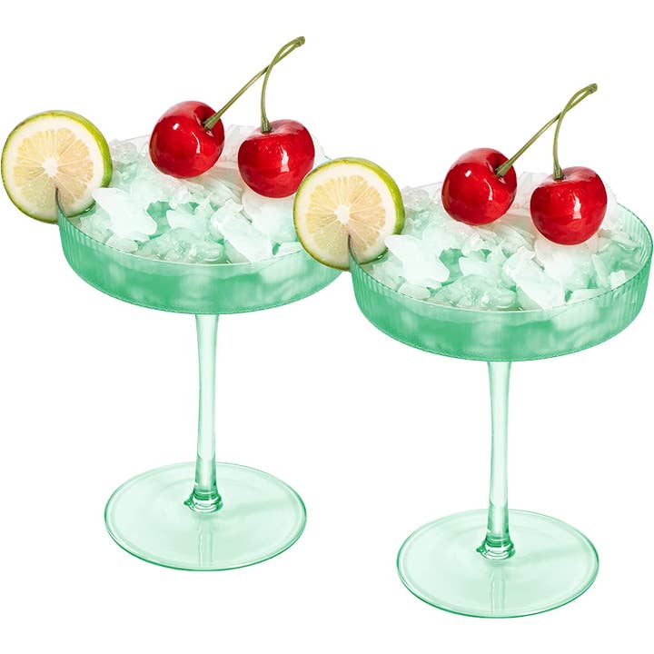The Wine Savant / Khen Glassware - Wholesale Cocktail/likeur glas - Mintgroene Ripple cocktail- en champagneglazen - set van 26