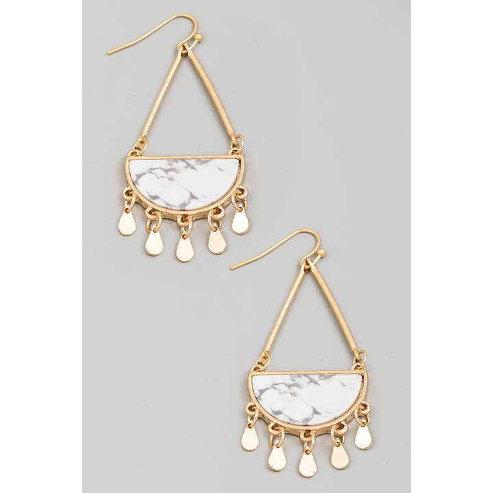 The Looks by Fame Accessories - Wholesale Dangle Earrings - Half Stone Tear Dangle Fringe Earrings