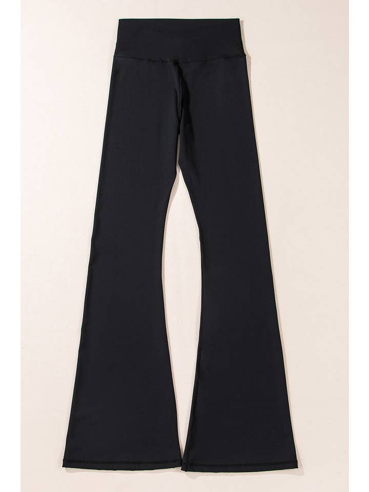 Black Solid V-Shape High Waist Flared Leggings for wholesale on Faire5