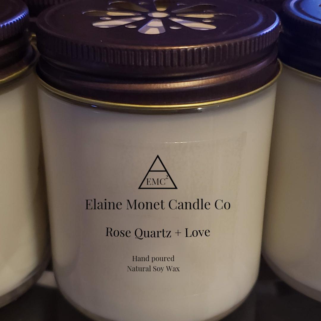 Elaine Monet Candle Co - Wholesale Jar/Filled Candle - Rose Quartz + Love Soy Candle0
