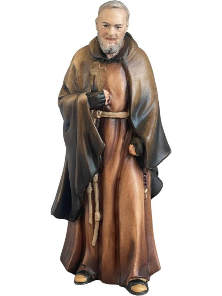 Wooden Statue of Padre Pio from Pietrelcina, Val Gardena Handcrafted Sculpture for wholesale by Dolfi