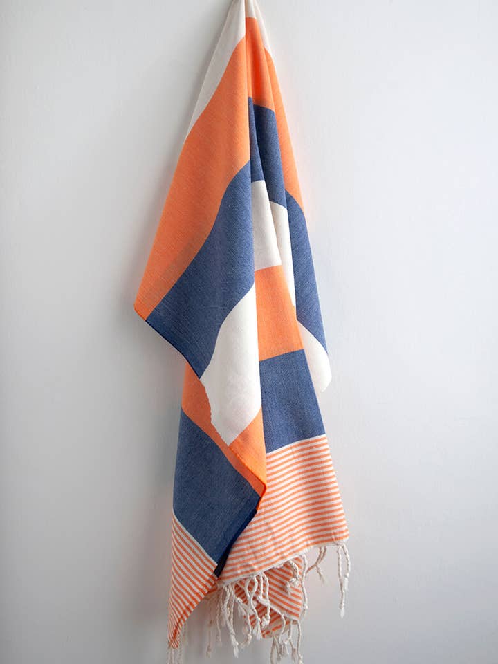 Asciugamano turco Balat blu arancione per la vendita all'ingrosso da parte di Hamam Square