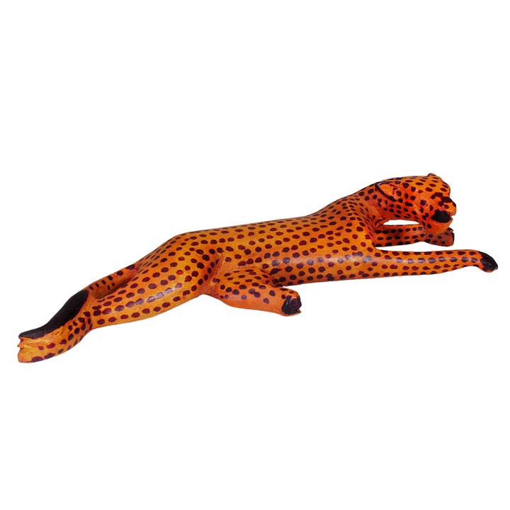 Hand-Carved and Painted Cheetah in Neem and Mango Wood for wholesale by Stoneage Arts Inc