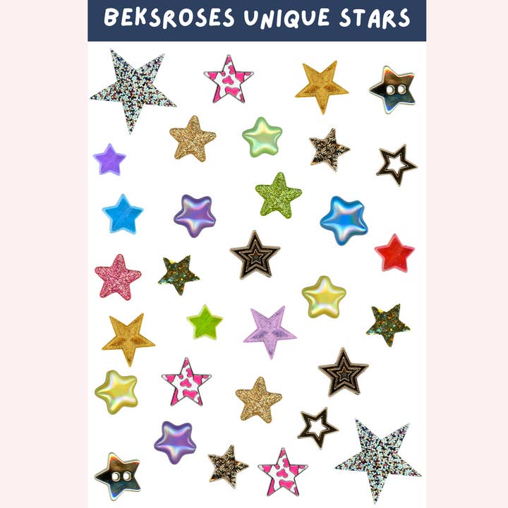 Charm Stars Sticker Sheet for wholesale by BeksRoses LLC