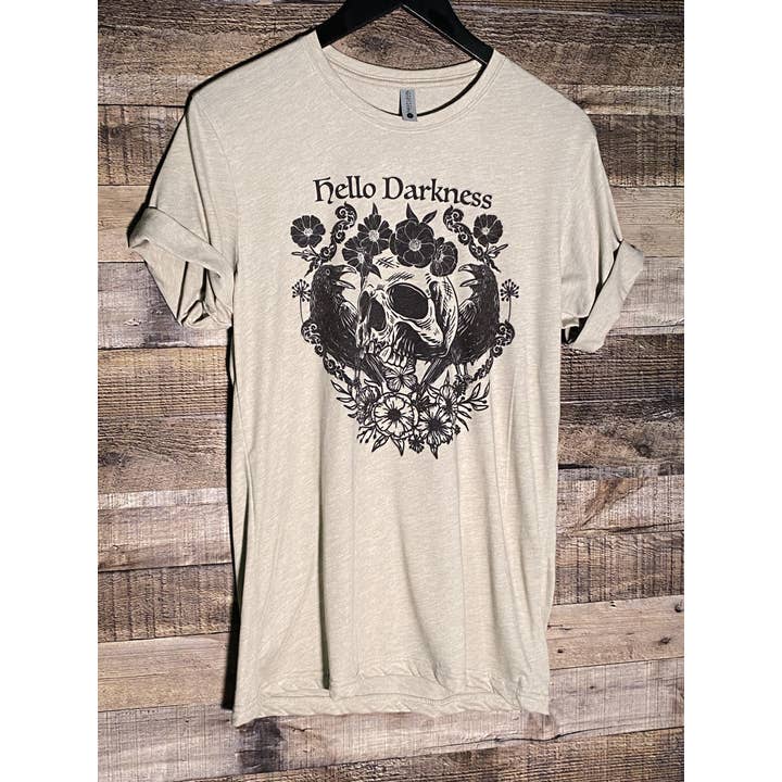 Outer Place - Wholesale Screen Printed T-Shirt - Women's - Hello Darkness My Old Friend | Crow and Skull Tee