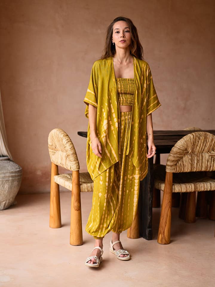 Angela Short Kimono Duster in Lemongrass for wholesale by Pink Haley