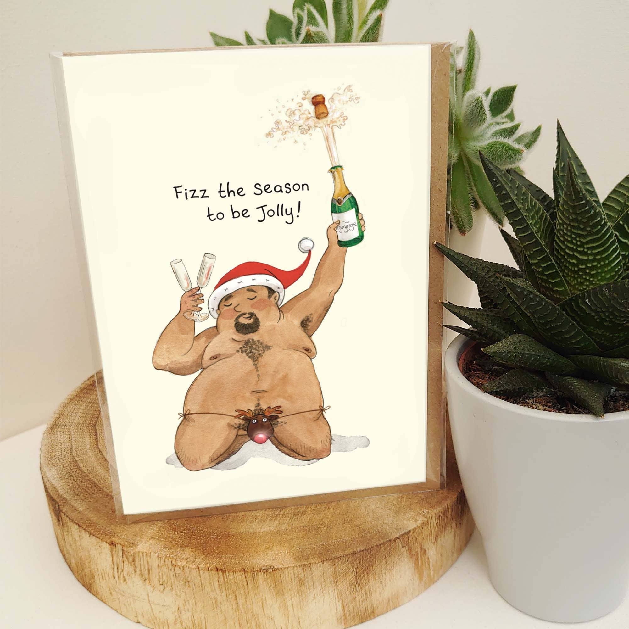 Hes Designs – wholesale Christmas card – Christmas Fizz the season card, sexy chubby man greetings3