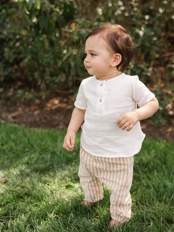 mustard stripe Woven Baby Pant for wholesale on Faire