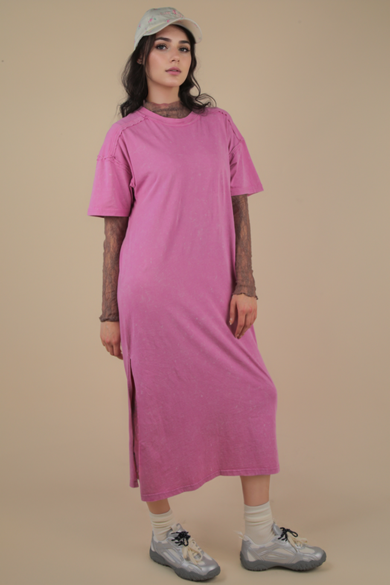 VERY J - Vente Robe – femme - Robe midi décontractée confortable lavée minérale15