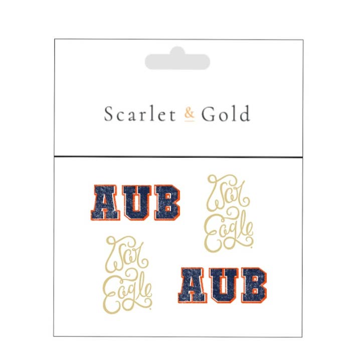 Scarlet & Gold - Wholesale Temporary Tattoo - The AUB/War Eagle Script Temporary Face Tattoo Set