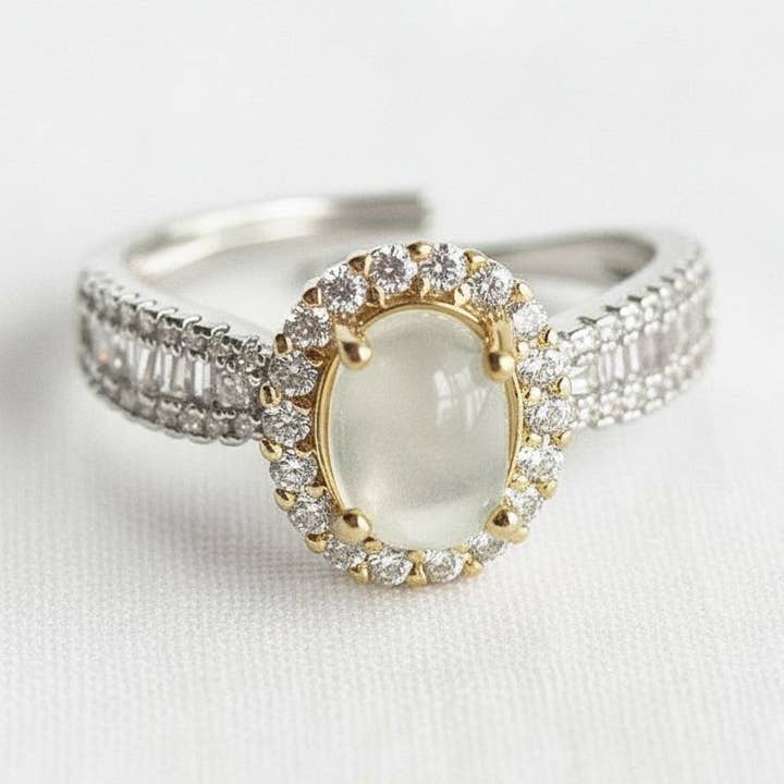 Anel Ajustável de Ágata Branca Geométrica por atacado de Ellemadera