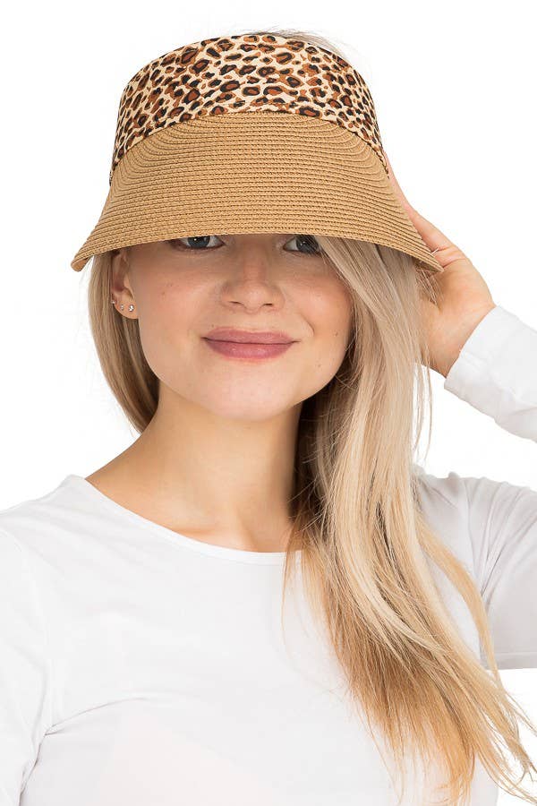 Cap Zone - Wholesale Visor - Women's - Leopard  Edge Toyo Straw Wide Bill Sun Visor3